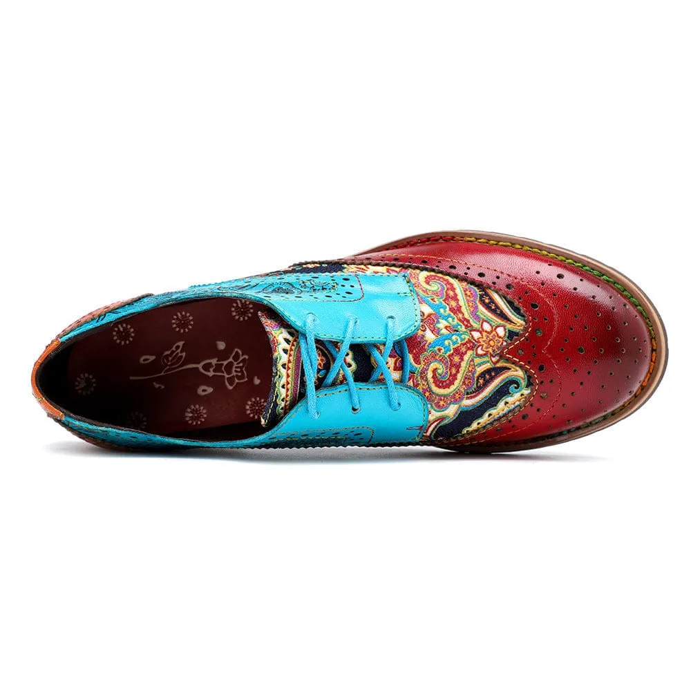 Handmade Brogue Leather Flats (Celeste)