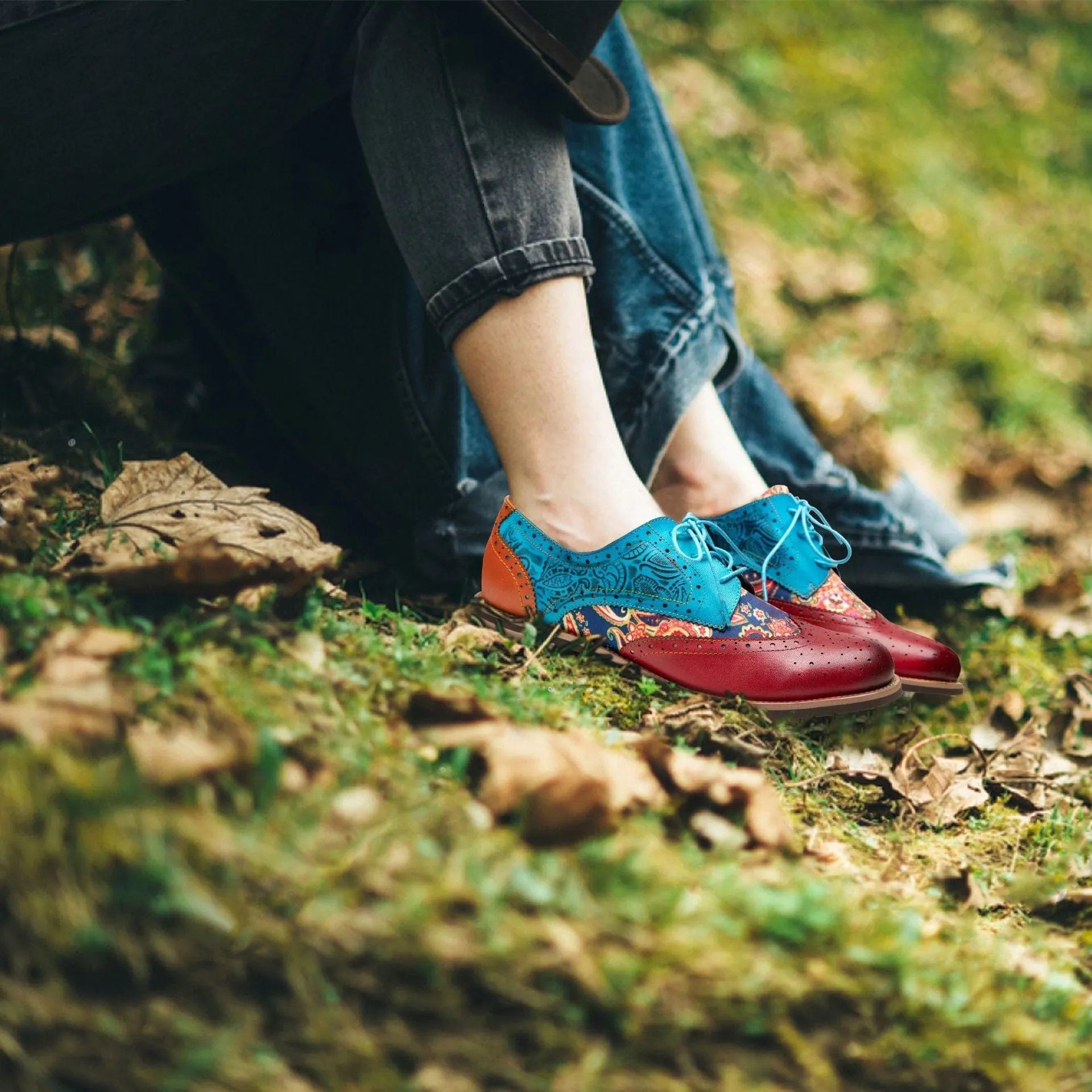 Handmade Brogue Leather Flats (Celeste)