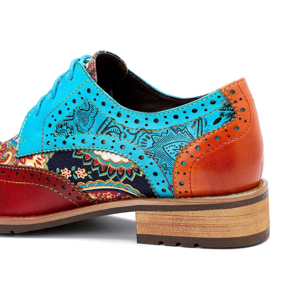Handmade Brogue Leather Flats (Celeste)