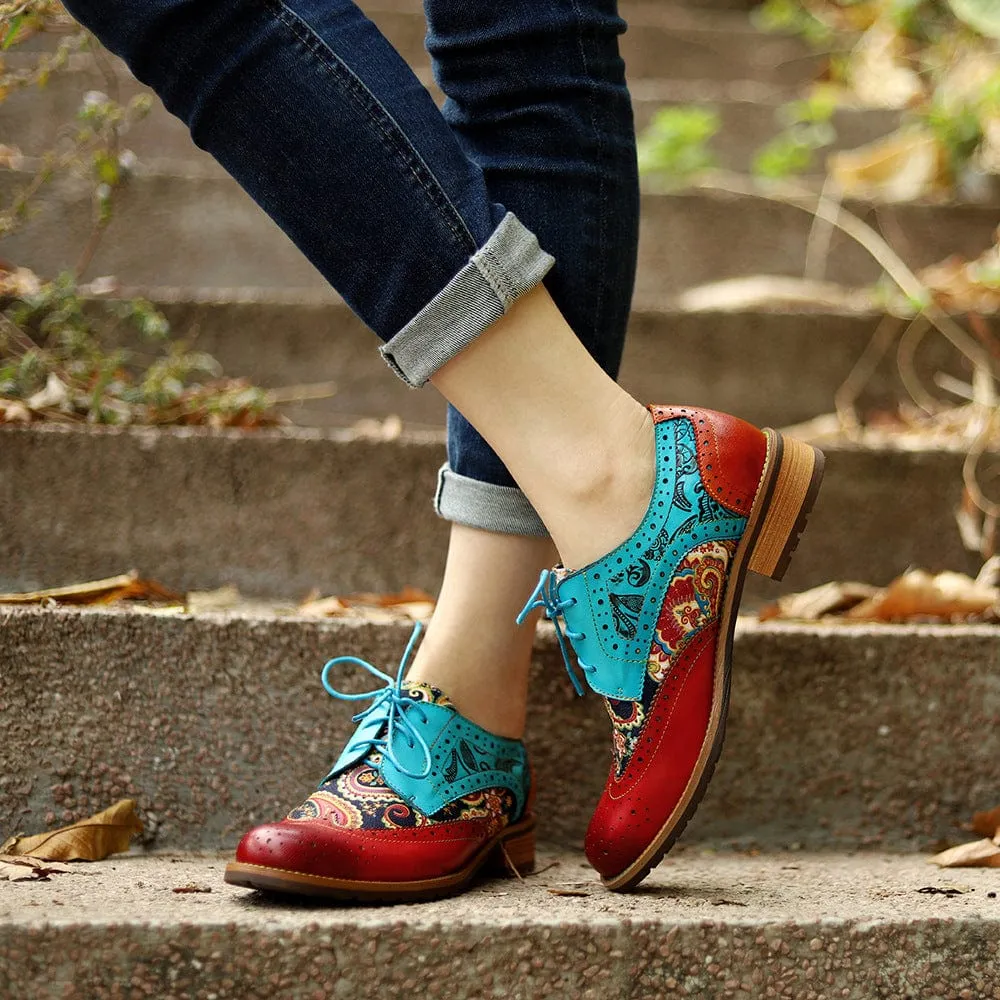 Handmade Brogue Leather Flats (Celeste)
