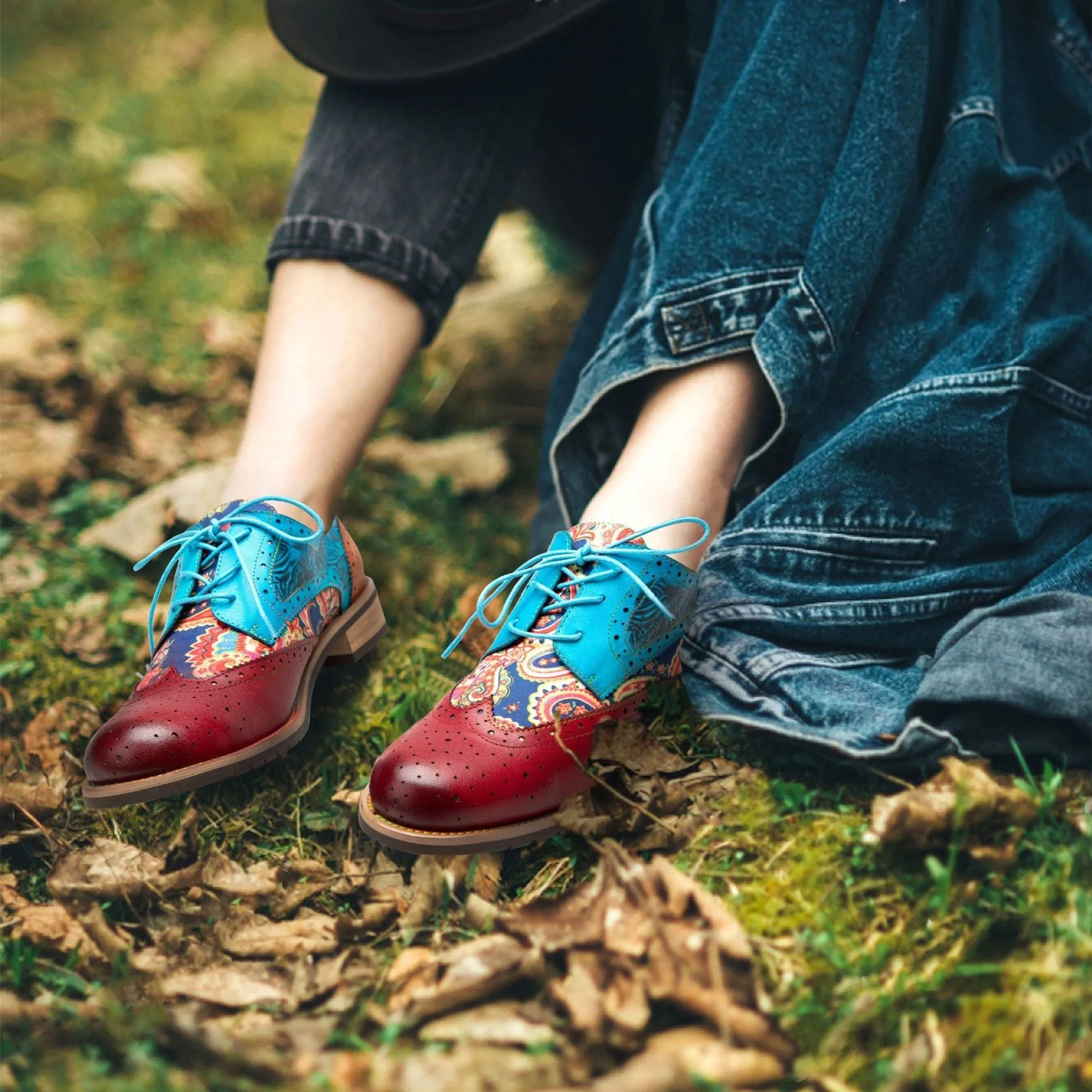 Handmade Brogue Leather Flats (Celeste)