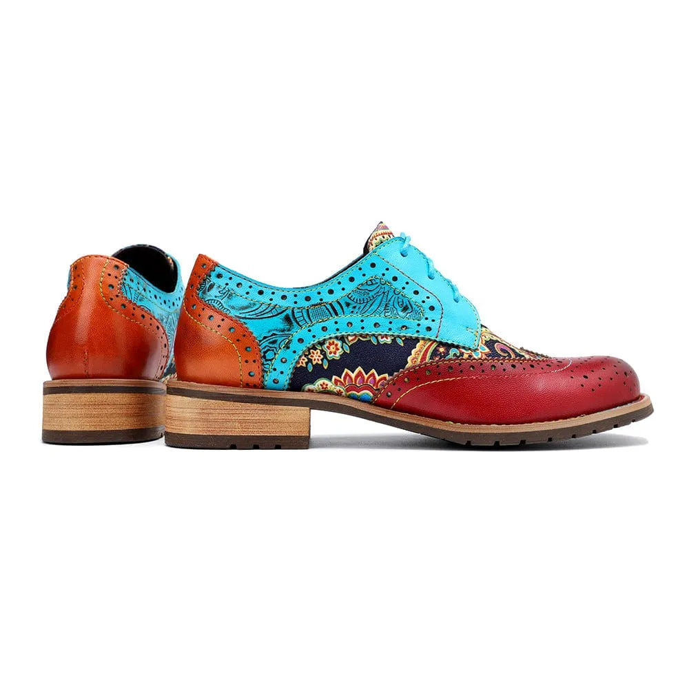 Handmade Brogue Leather Flats (Celeste)