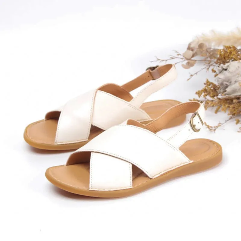 Handmade Leather Peep Toe Sandals For Women X Strap in Orange/Black/Beige