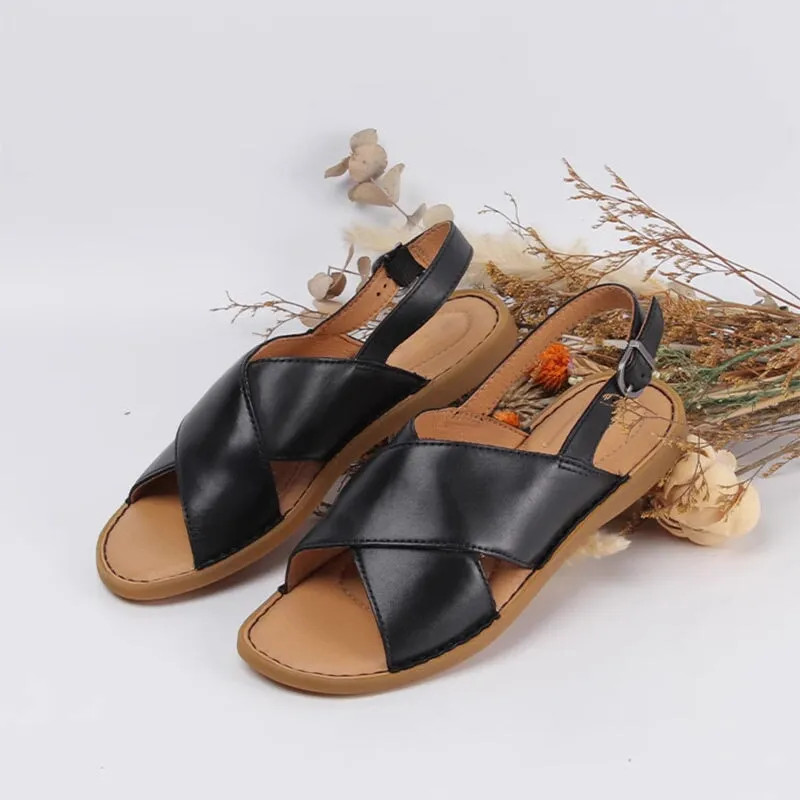 Handmade Leather Peep Toe Sandals For Women X Strap in Orange/Black/Beige