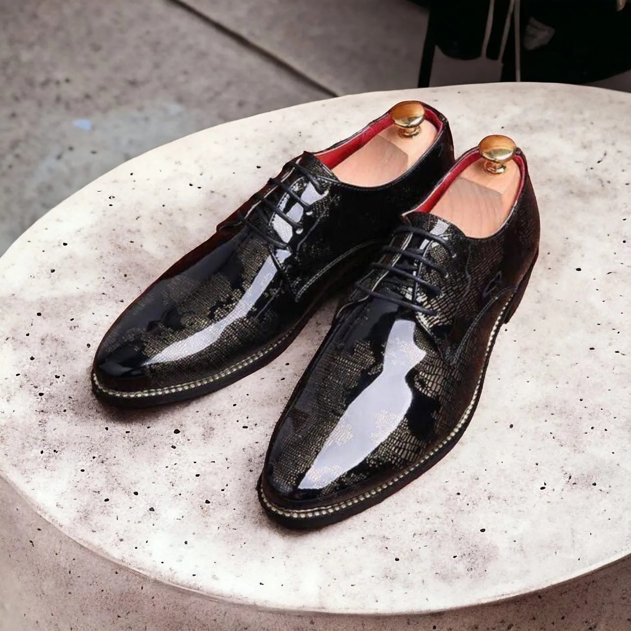 Jack Marc Men Fashion World Map Lace up Shoes