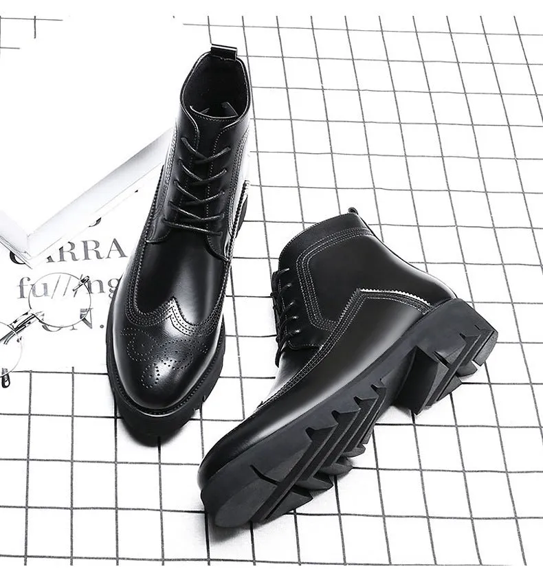 Leather Martin Boots Thick-soled British High-top Increase Leather Shoes