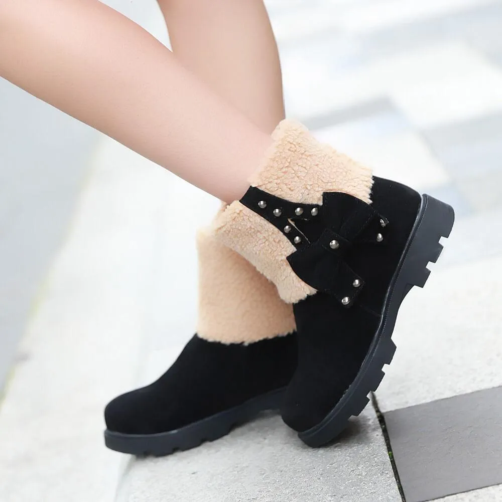 Low Chunky Heel Bow-knot Suede Ankle Boots
