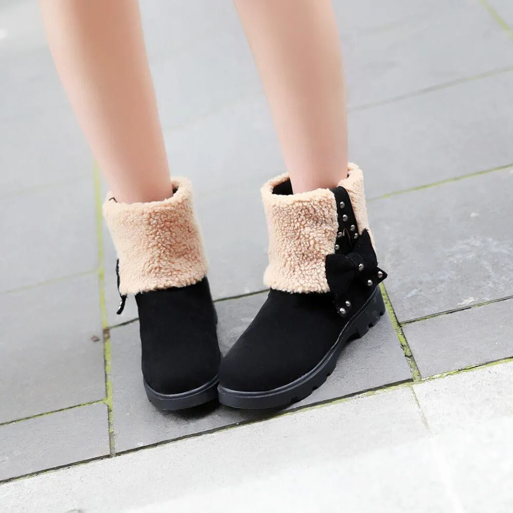 Low Chunky Heel Bow-knot Suede Ankle Boots