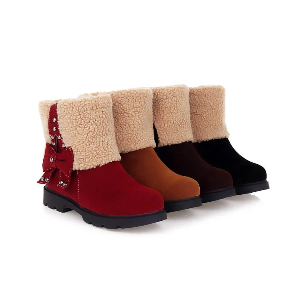 Low Chunky Heel Bow-knot Suede Ankle Boots