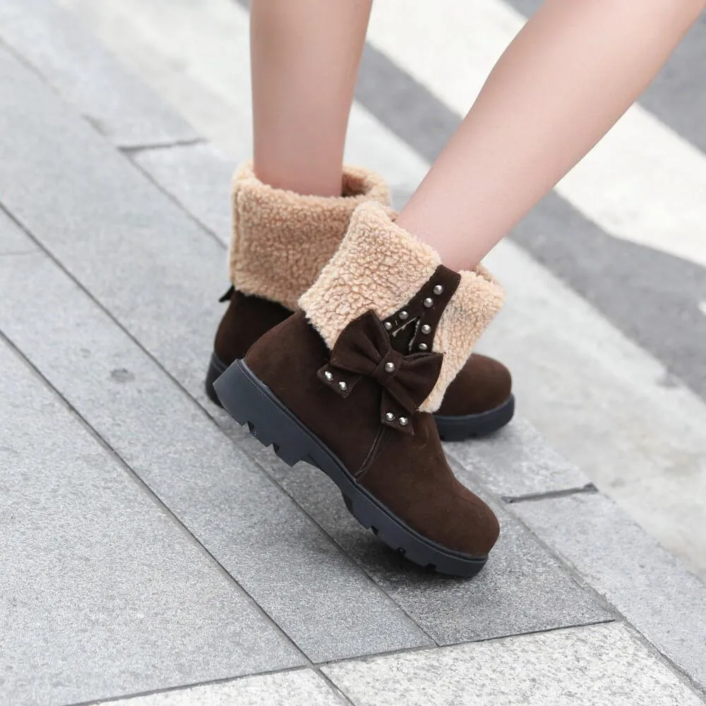 Low Chunky Heel Bow-knot Suede Ankle Boots