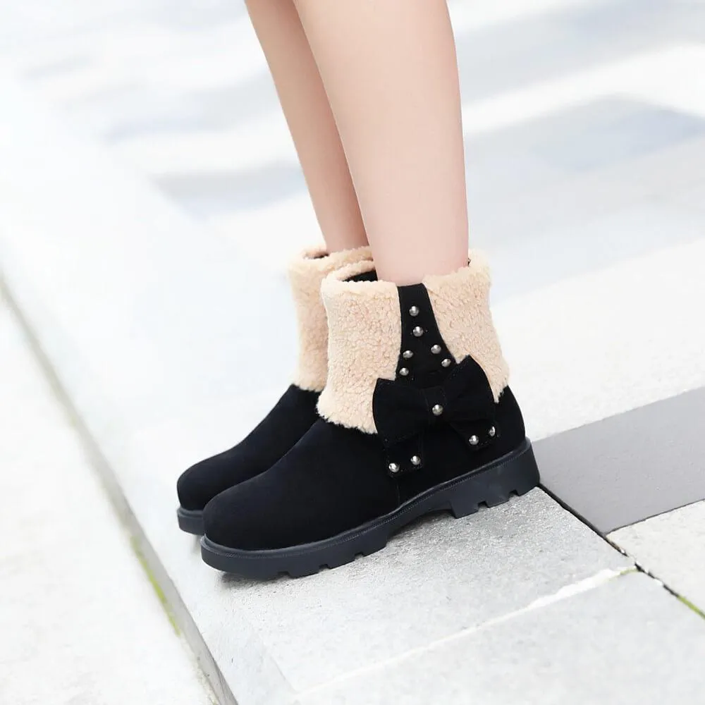 Low Chunky Heel Bow-knot Suede Ankle Boots