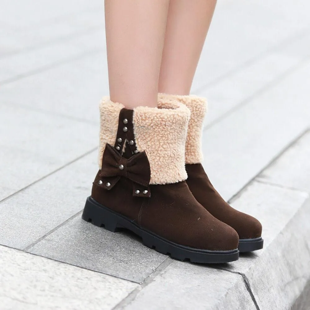 Low Chunky Heel Bow-knot Suede Ankle Boots