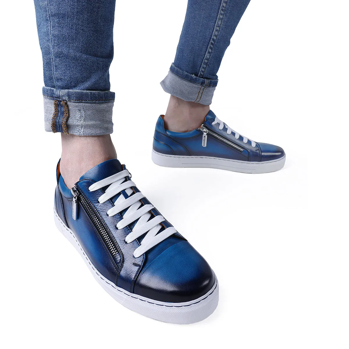 Men's Blue Patina Leather Sneaker