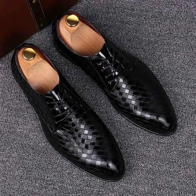 Men's Casual Crocodile Leather Dress Shoes with Pointed Strips