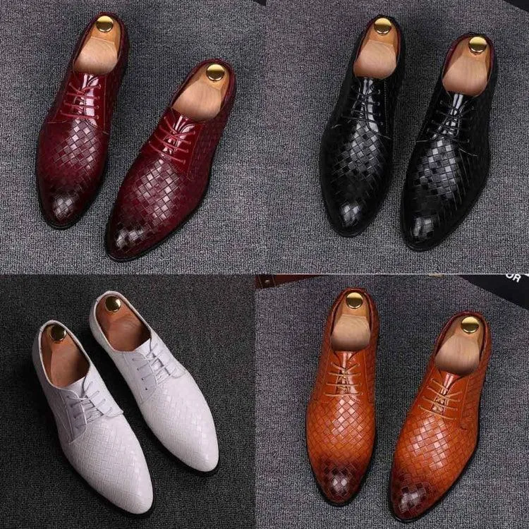 Men's Casual Crocodile Leather Dress Shoes with Pointed Strips