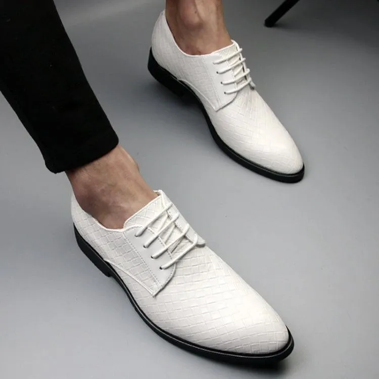 Men's Casual Crocodile Leather Dress Shoes with Pointed Strips