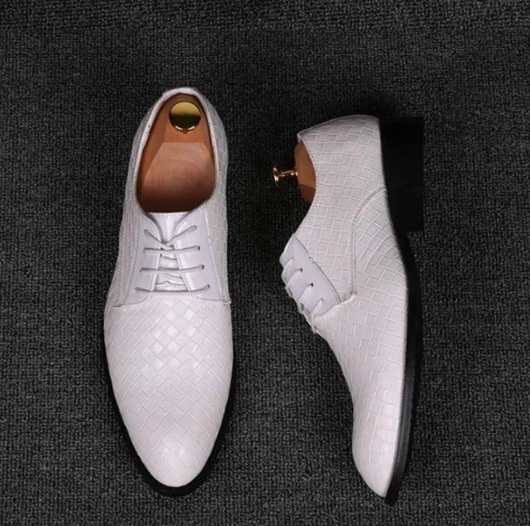 Men's Casual Crocodile Leather Dress Shoes with Pointed Strips