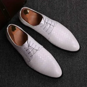 Men's Casual Crocodile Leather Dress Shoes with Pointed Strips