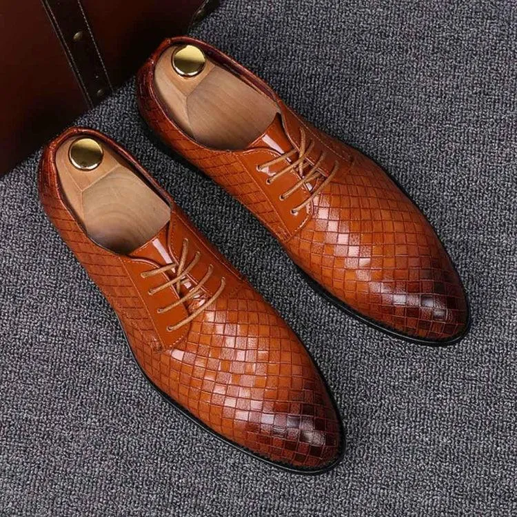 Men's Casual Crocodile Leather Dress Shoes with Pointed Strips