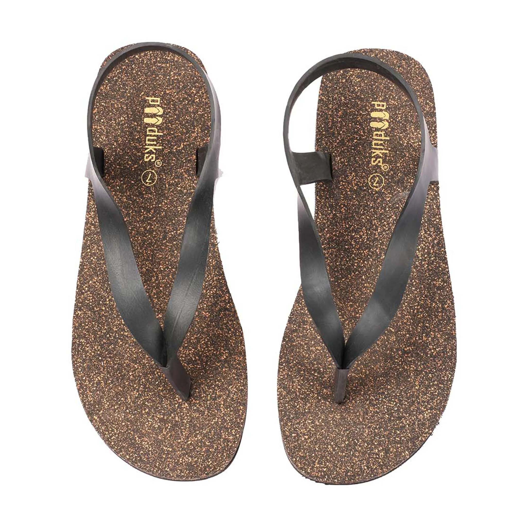 Paaduks Omi Thong-Strap Cork Sandals for Men (Black)