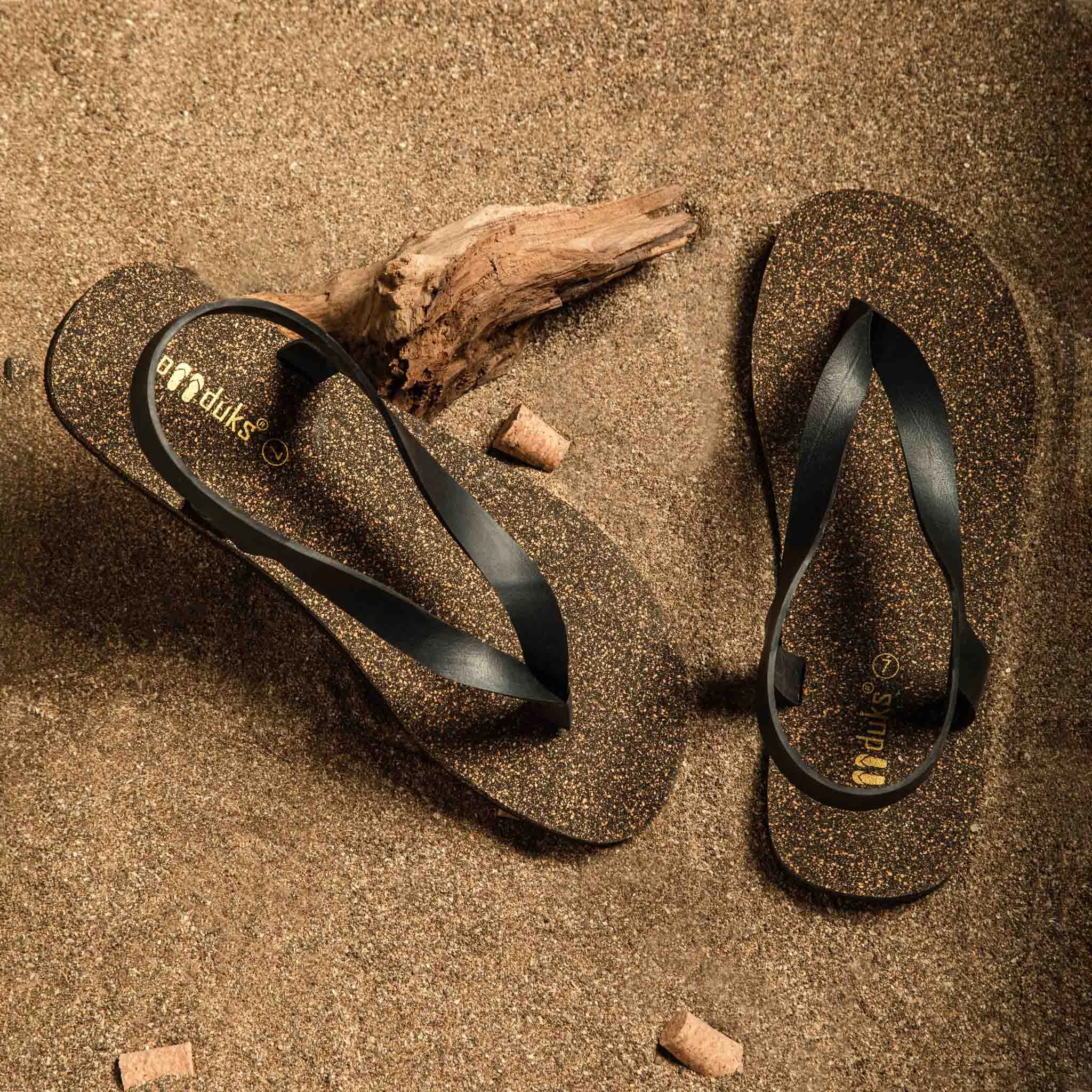 Paaduks Omi Thong-Strap Cork Sandals for Men (Black)