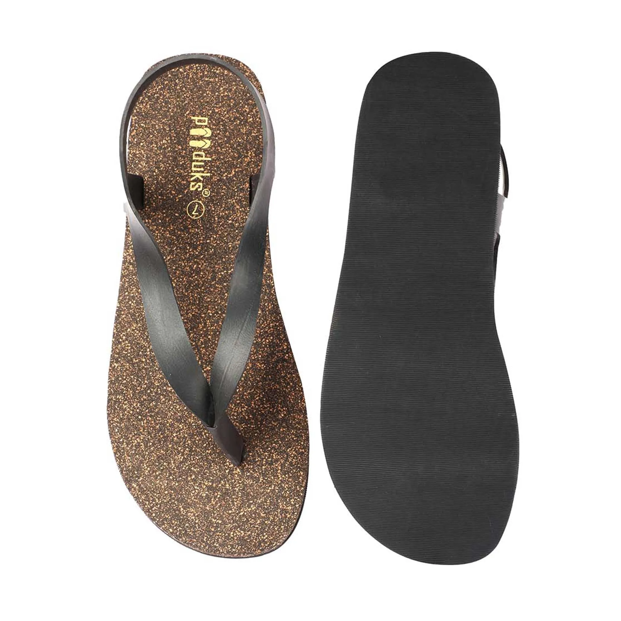 Paaduks Omi Thong-Strap Cork Sandals for Men (Black)