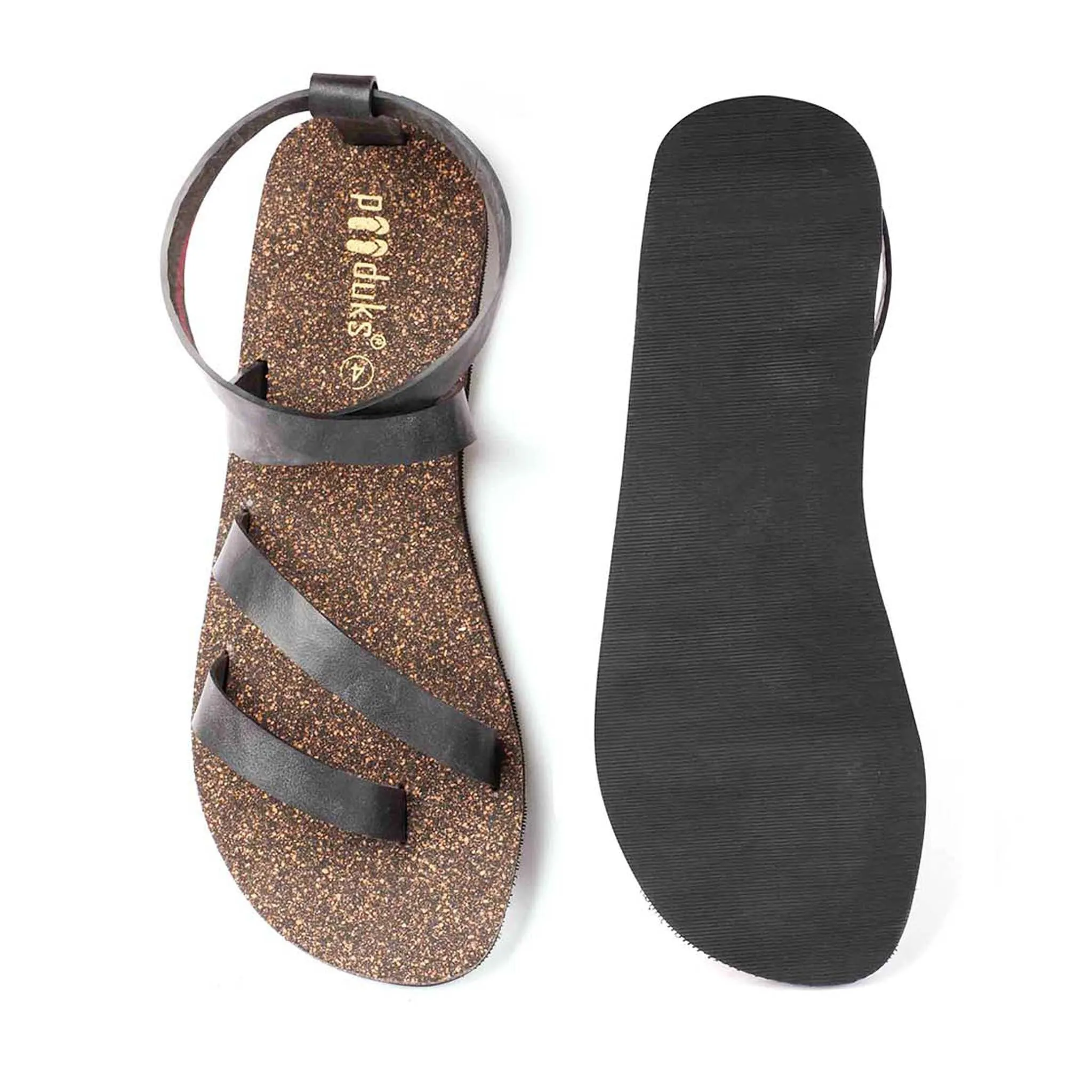 Paaduks Zee Slingback Cork Sandals for Women (Black)