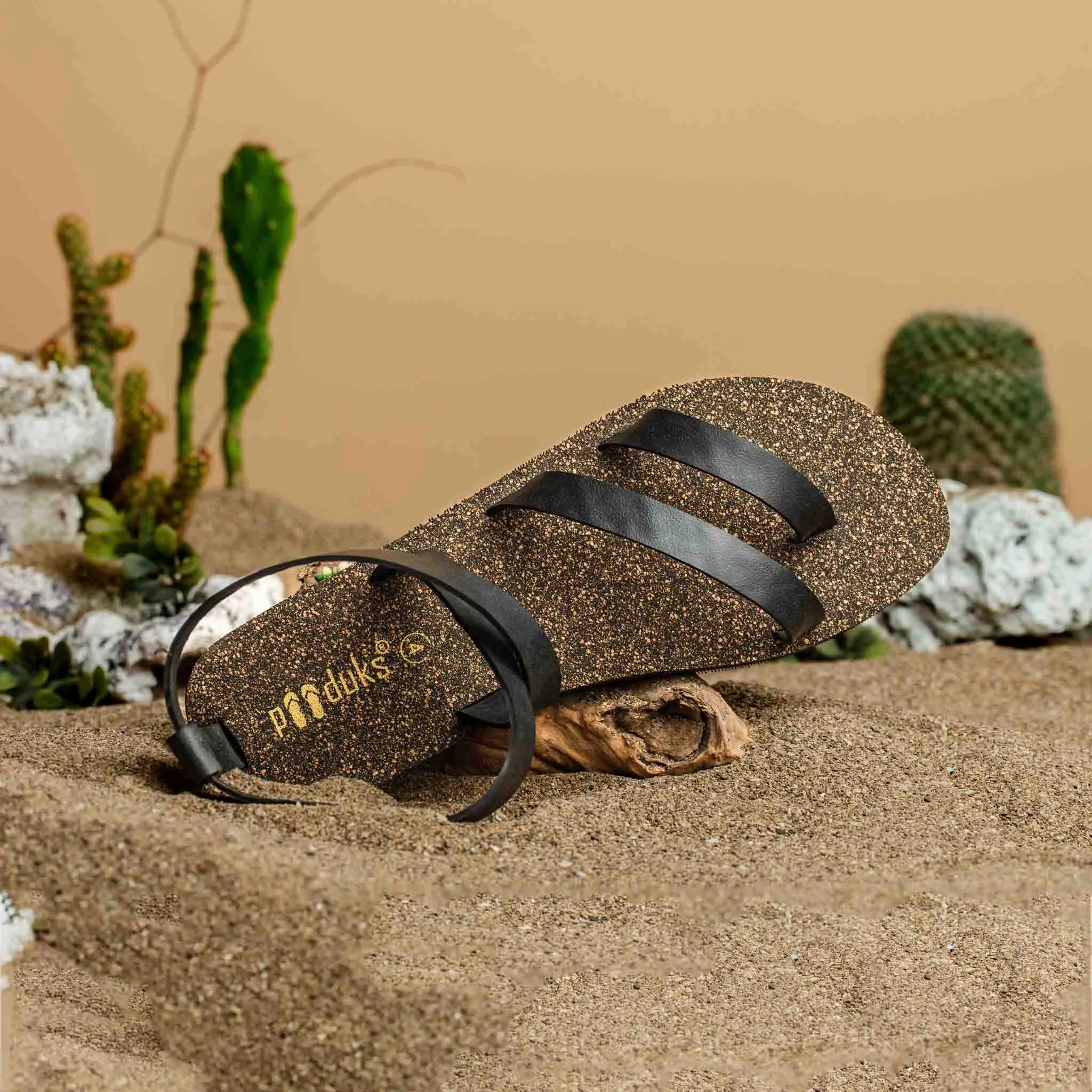 Paaduks Zee Slingback Cork Sandals for Women (Black)