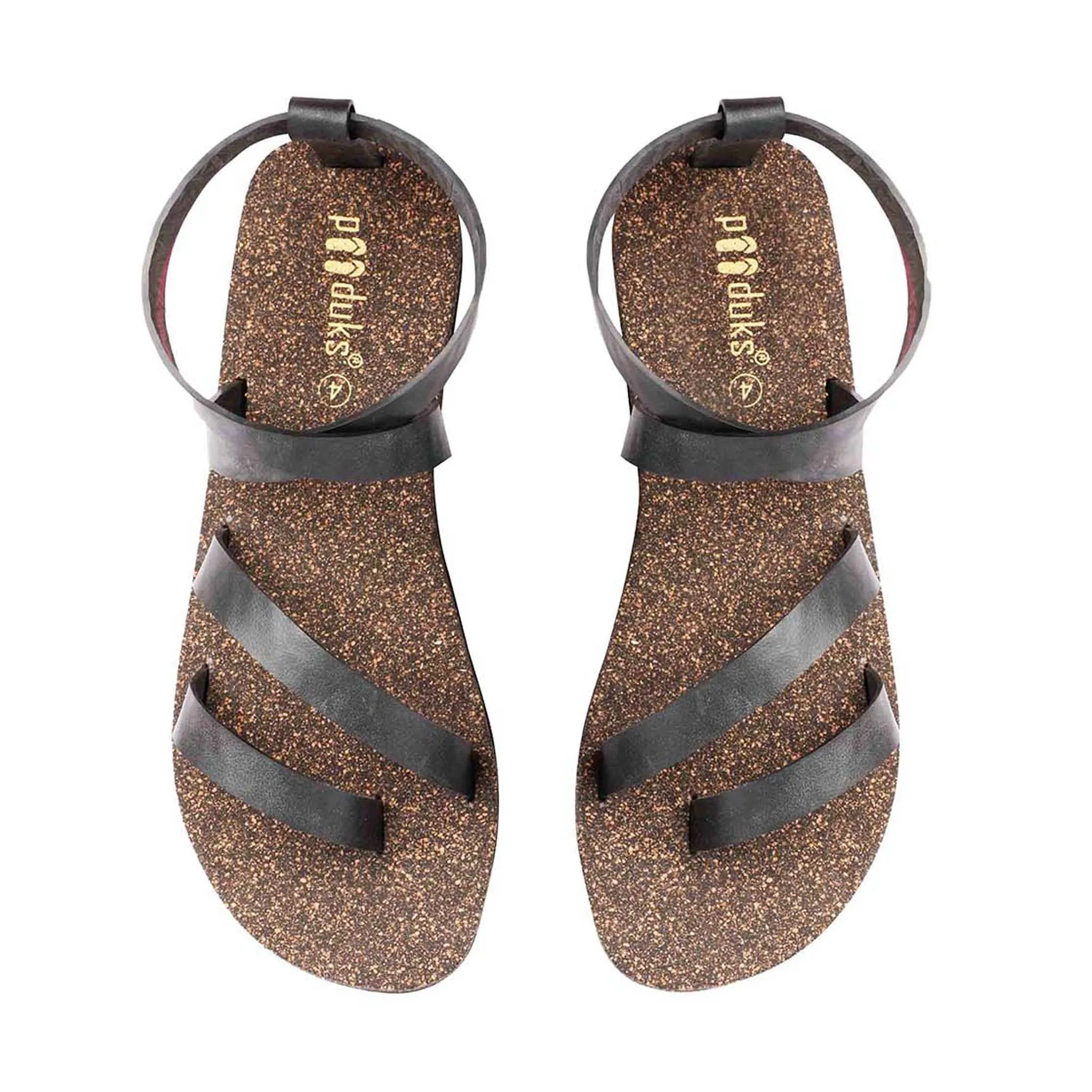Paaduks Zee Slingback Cork Sandals for Women (Black)