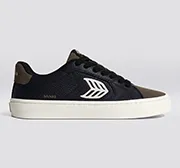 SALVAS Black Premium Leather Khaki Suede Ivory Logo Sneaker Men