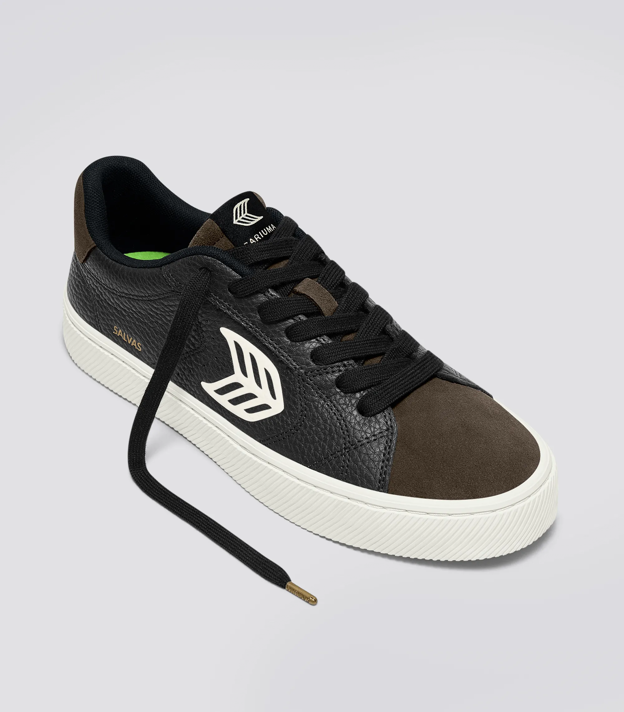 SALVAS Black Premium Leather Khaki Suede Ivory Logo Sneaker Men