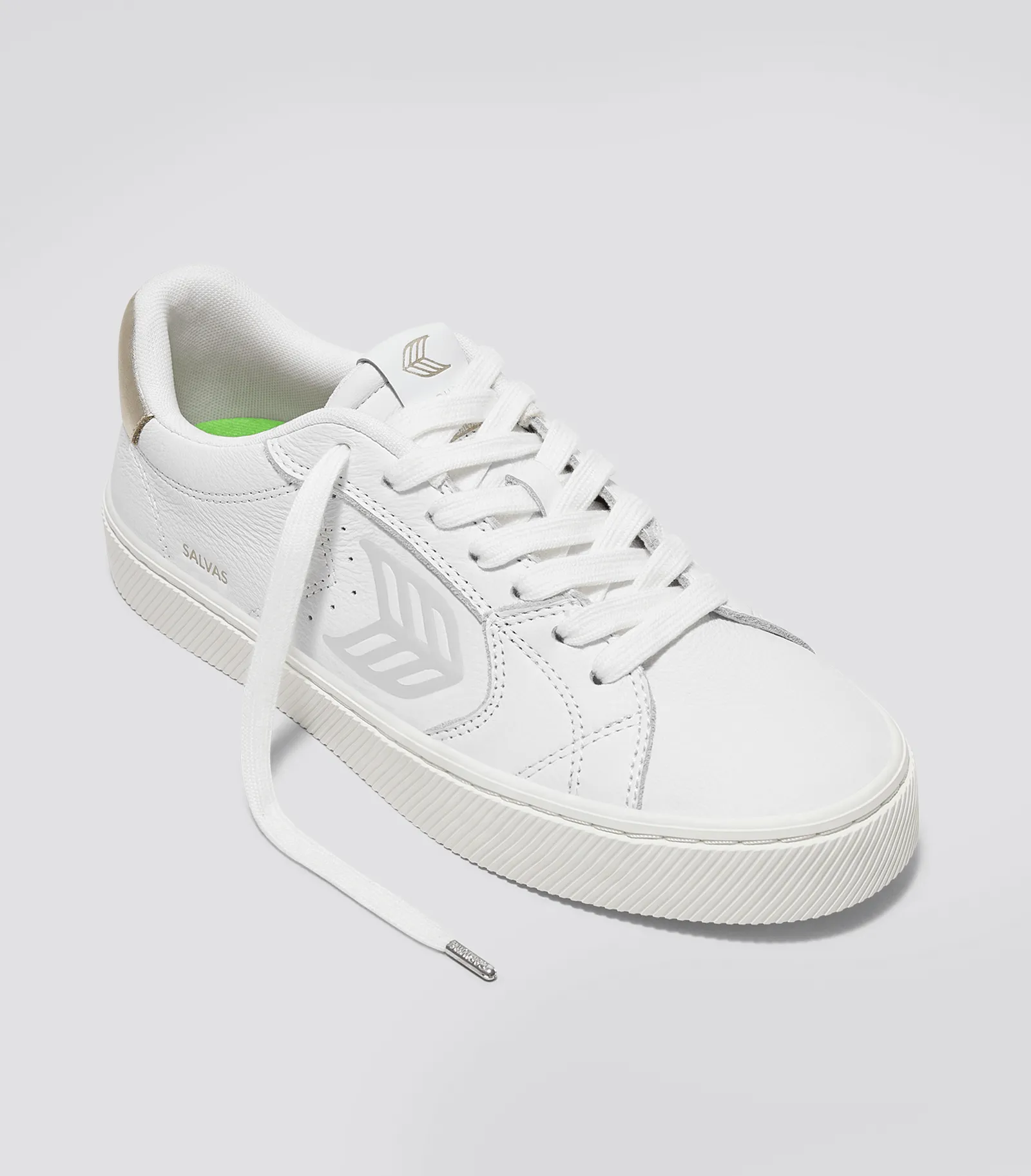 SALVAS White Premium Leather Ice Logo Metallic Gold Sneaker Women