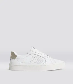 SALVAS White Premium Leather Ice Logo Metallic Gold Sneaker Women