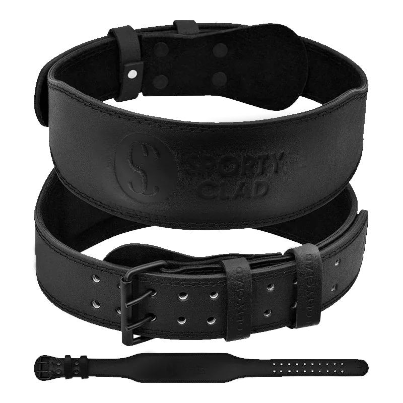 SC 4 inches Black Leather Weightlifting Fitness Gym Belt