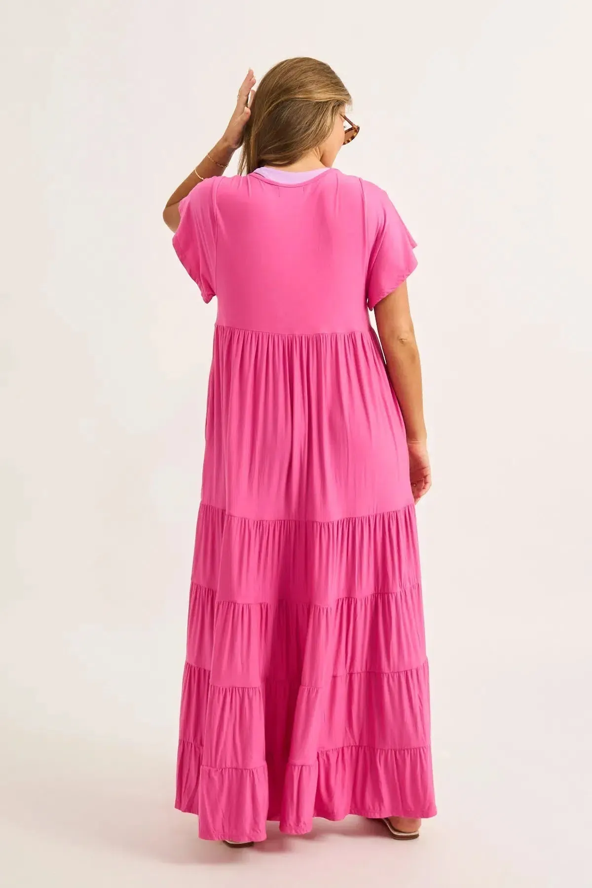 Slinky To Touch Baby Doll Tiered Maxi Dress - Candy Pink