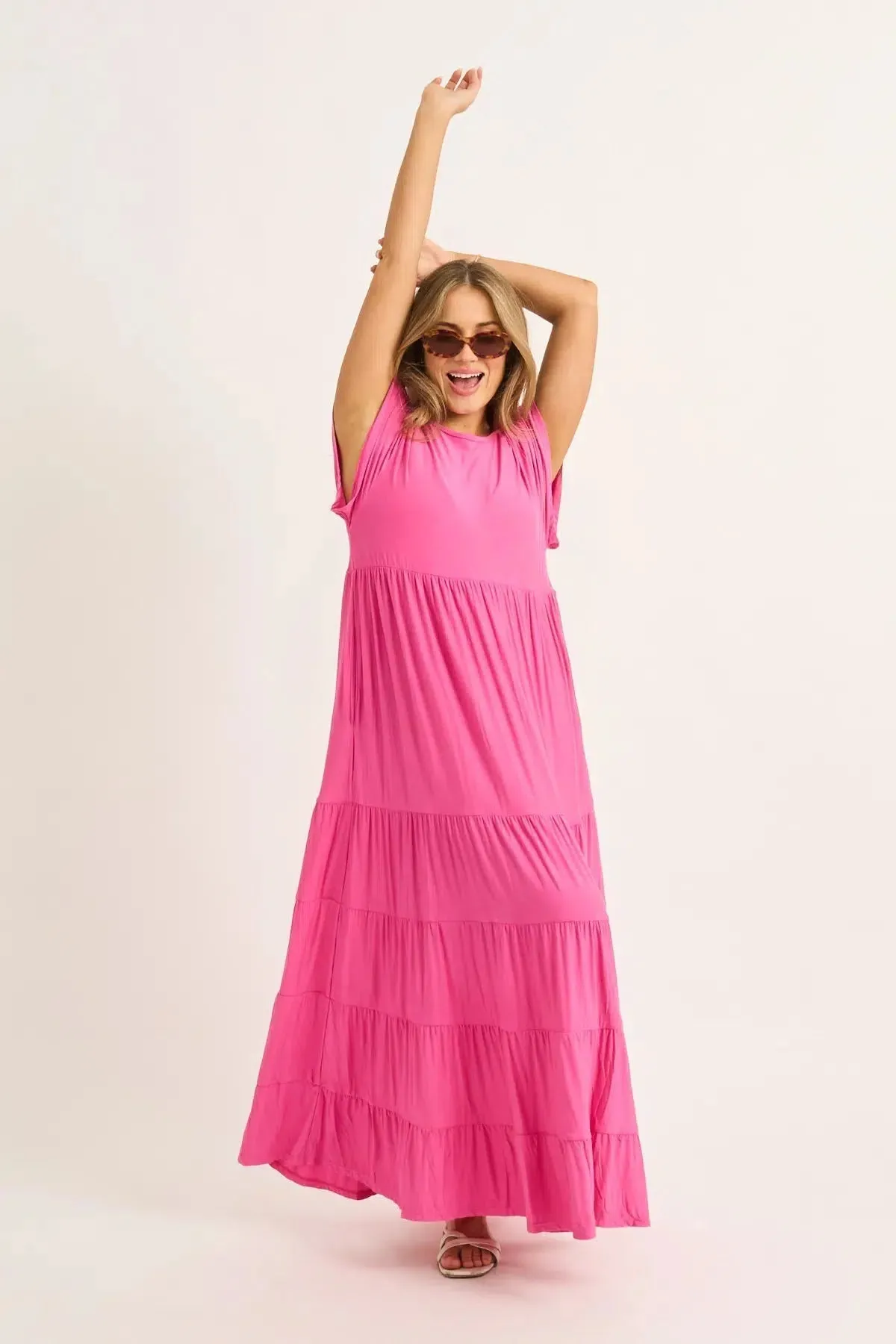 Slinky To Touch Baby Doll Tiered Maxi Dress - Candy Pink