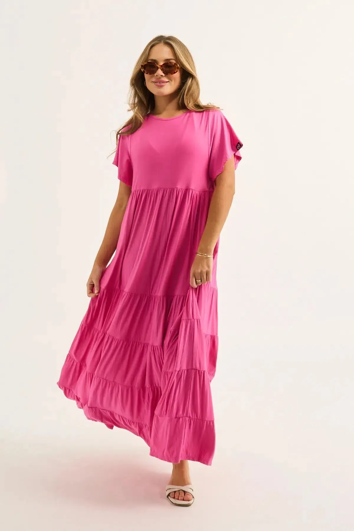 Slinky To Touch Baby Doll Tiered Maxi Dress - Candy Pink