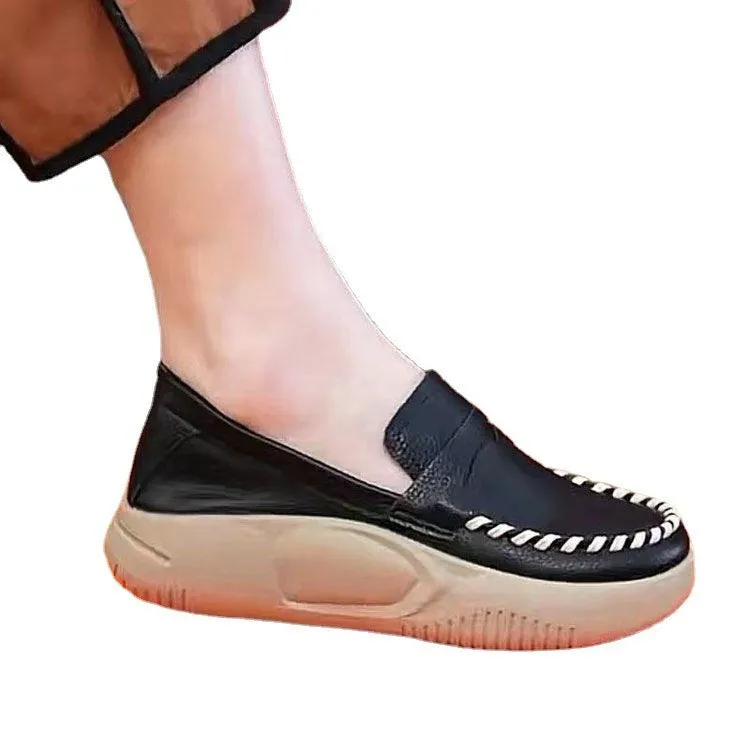 Slip-on Casual Leather Shoes Platform Round Toe