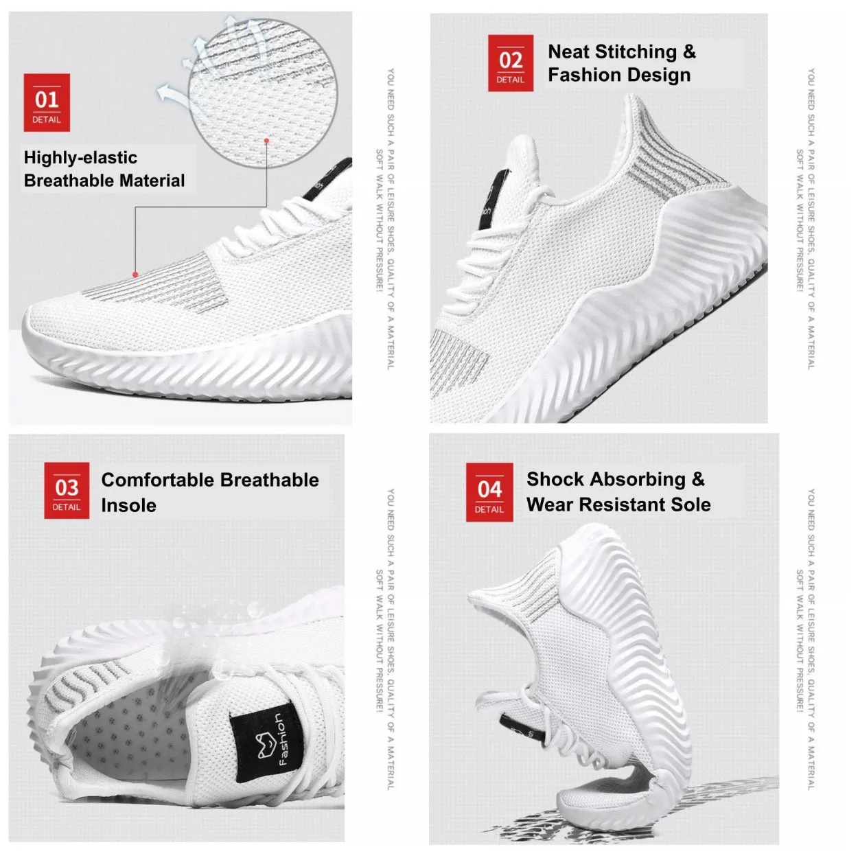 Sneakers Men's Outdoor Road Shoes Breathable Lightweight Non-Slip - White Size US11.5 = US47