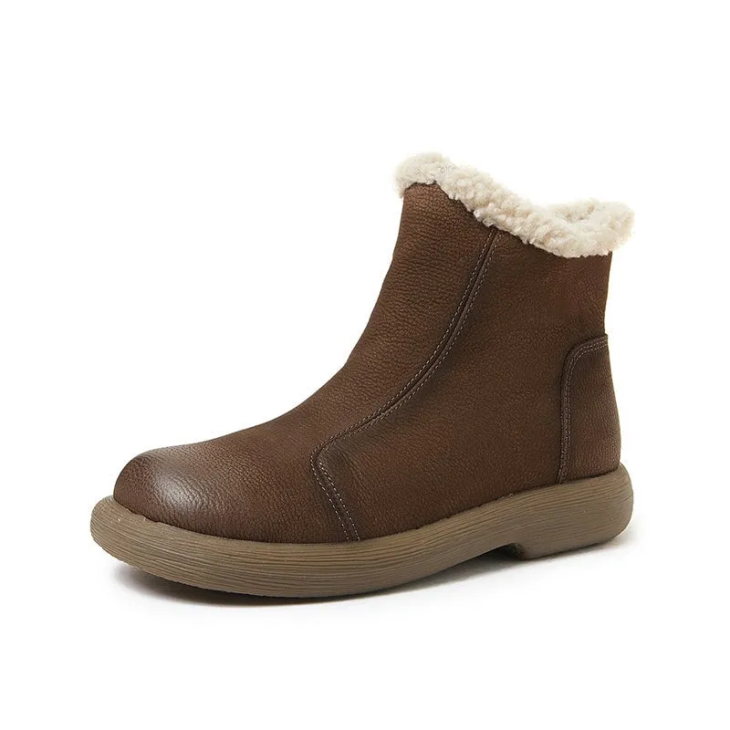 Womens Handmade Leather Ankle Boots Short Boots Side Zipper in Coffee/Gray
