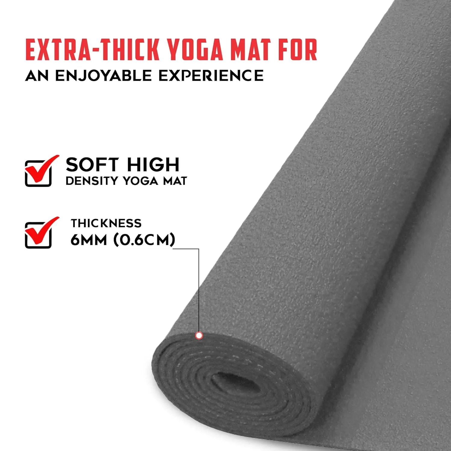YE6-1.1-GY 6mm Thick Premium Exercise Yoga Mat for Gym Workout [Ultra-Dense Cushioning | Tear Resistance & Water Proof] Eco-Friendly Non-Slip Yoga Mat for Gym and Any General Fitness